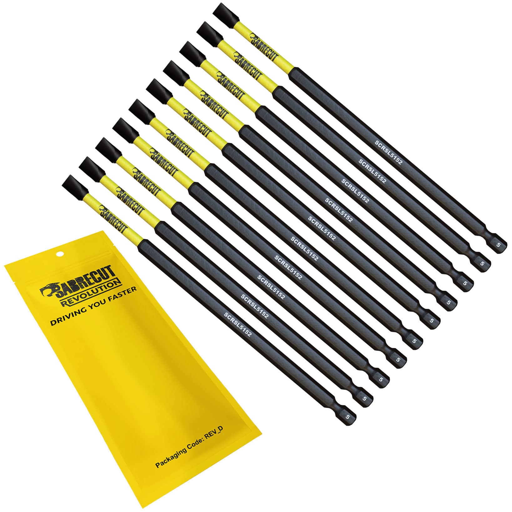 10 x SabreCut SCRSL5152_10 152mm SL5 Slotted Magnetic Impact Screwdriver Driver Bits Set Single Ended Heavy Duty