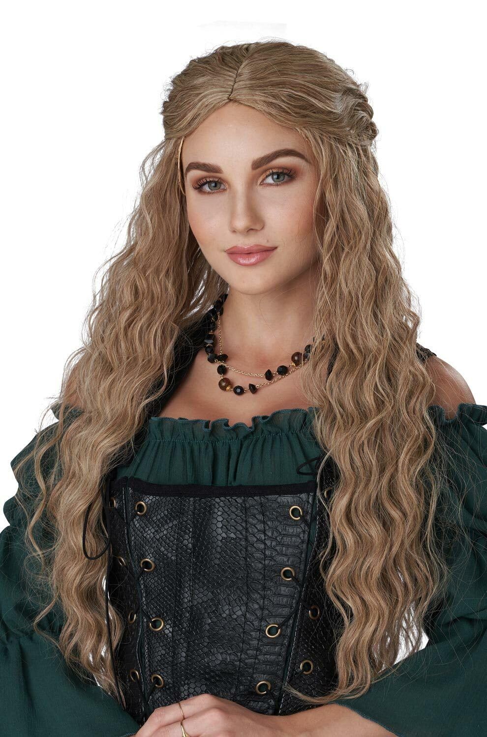 PORSMEER Long Brown Wavy Wigs for Women Middle Part Fluffy Curly Brown Mix Blond Wig Natural Looking Synthetic Hair Replacement Wigs for Daily/Party(Medium Brown Highlight)