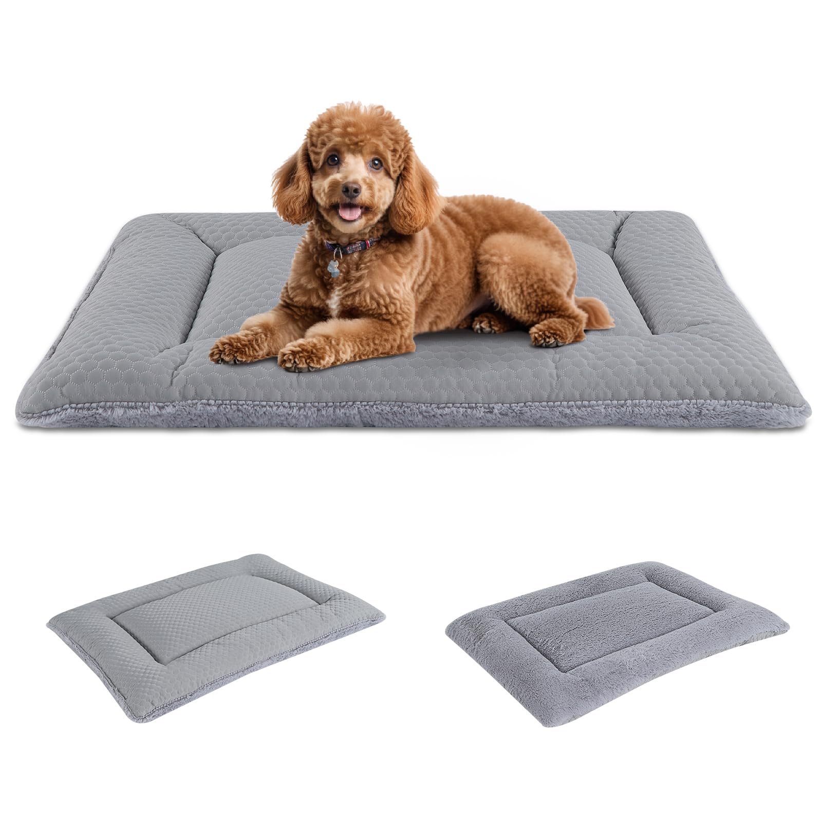 BVAGSS Dog Bed Mat, Crate Pad Reversible,Soft Kennel Pad, Washable Crate Mat (Cool and Warm),Pet Sleeping Mattress for Small Medium Dogs XH080 (60x45cm,Grey)