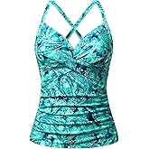 Women Tankini Bathing Suit Top - Twist Front V Neck Swim Top Only Ruched Tummy Control No Bottom 2025