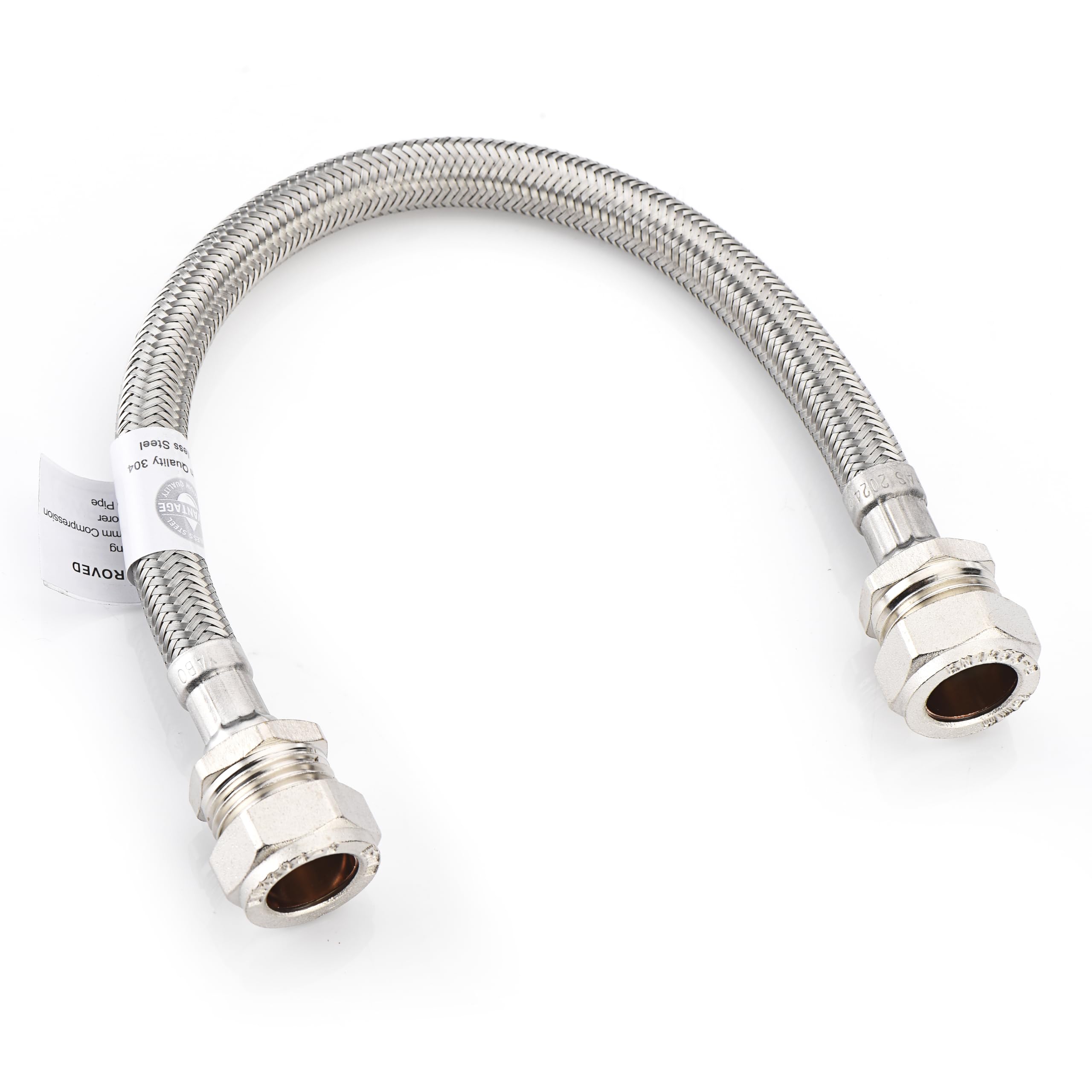 Home Range 300mm WRAS Approved Stainless BSP 15mm x 15mm | Available in 2 Lengths | Compression Steel Braided Flexible Pipe Connector, 15 Bar Max Working Pressure, 85°C Max Temperature, Kitchens