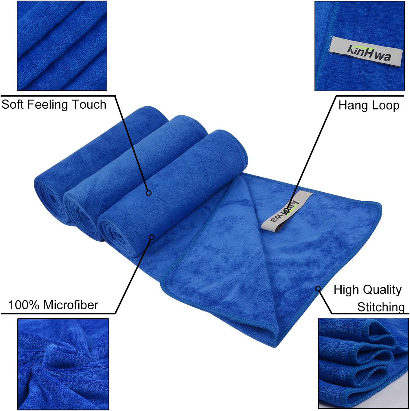 KinHwa Microfiber Sports Gym Towel Fast Drying Fitness Sweat Towels Multi-Purpose Workout Towel for Men and Women 3 Pack 16Inch x 31Inch: Kitchen & Dining
