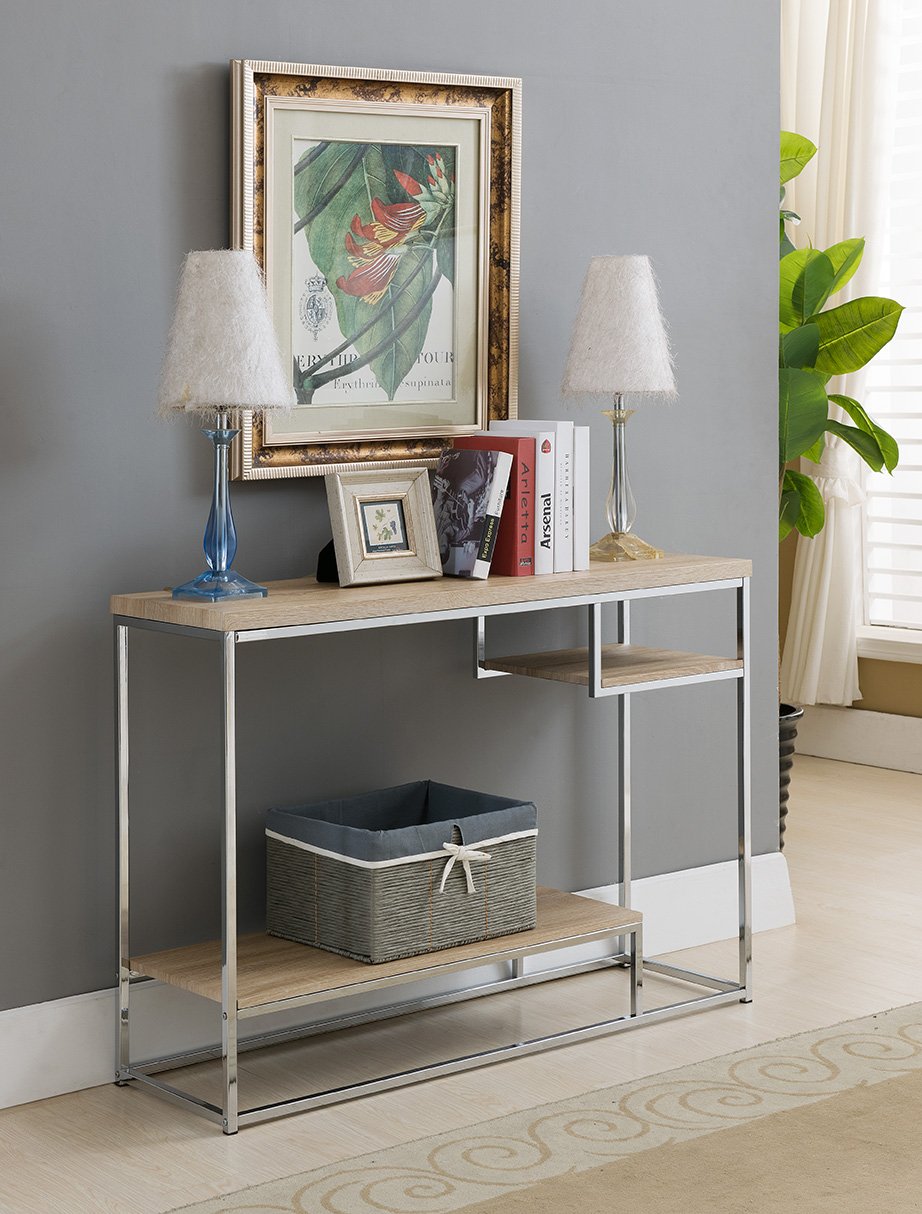 Kings Brand Modern Design Chrome & Natural Finish Console Sideboard