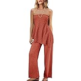 Panadila Womens Off Shoulder Sweater Set 2 Piece Outfits Summer Vacation Knit Matching Lounge Set Tube Top and Pants Set