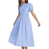 Summer Maxi Dress Women Plaid Smocked Crew Ruffle Neck Long Beach Dress Gingham Flowy A Line Vacation Sundress