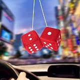 DIVINA VITAE Red Fuzzy Dice for Car Rear View Mirror 2.75in Pair view 5