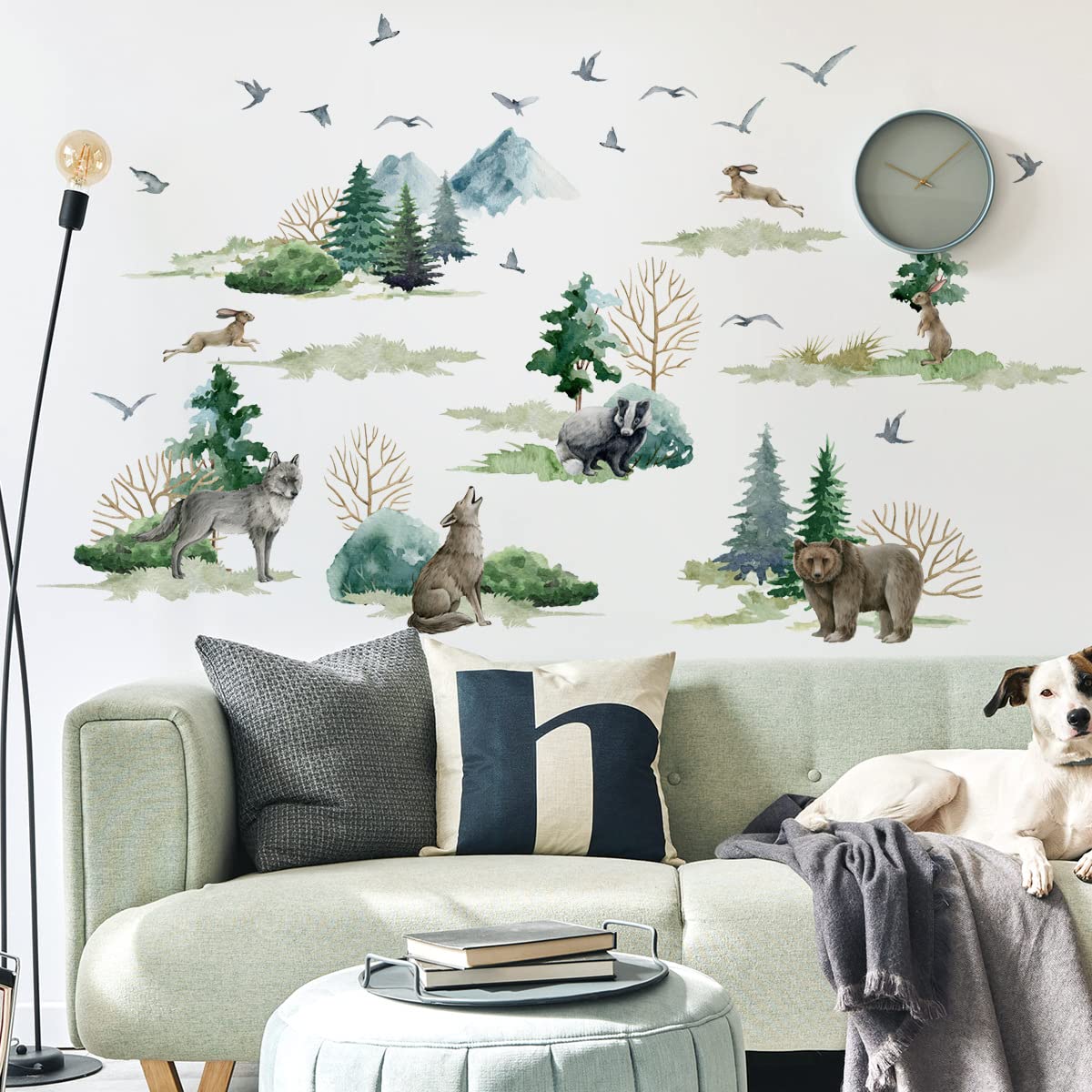 Timelesslong Wall Stickers Vinyl Mountain Tree Wall Decals Removable Jungle Animals Wall Murals Peel and Stick Woodland Forest Wall Art Decor Wallpaper for Living Room Bedroom Kids Nursery Playroom