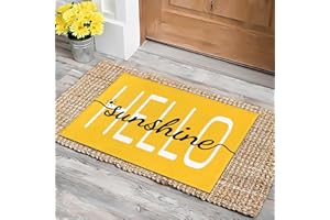 HANXIG Hello Sunshine Door Mat Summer Doormat 17 X 29 Inch Yellow Doormat Decorative Entrance Mat Non-Slip Rubber Backing Floor Mat Washable Seasonal Spring Welcome Rugs for Indoor Outdoor