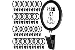 Homyplaza 44 Pack Black Curtain Rings with Clips, Curtain Hooks for Hanging, Heavy Duty Drapery Rings, Polish Rustproof Curtain Clips Hangers for Drapes, 1.5" Interior Diameter, Fits up to 1.38" Rods