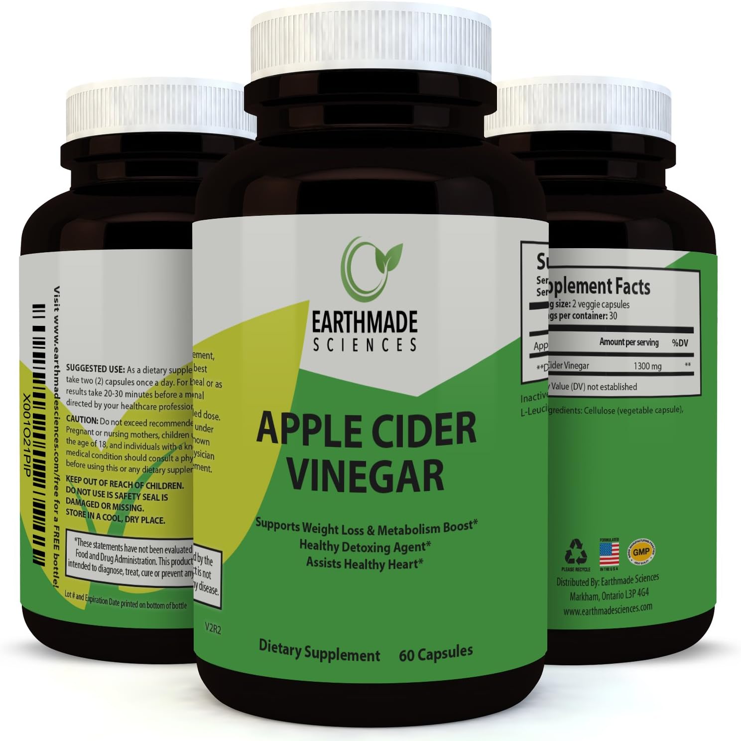 Pure Apple Cider Vinegar Weight Loss Supplement - Natural Metabolism Booster Best Fat Burning Diet Pills for Men & Women Pure ACV Capsules - Detox Cleanse Digestion Support by Earthmade Sciences