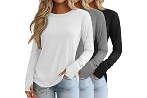 Huukeay 3 Pack Women's Long Sleeve Shirts with Thumb Holes, Cotton Casual Crew Neck Tunic Tops Fall Loose Y2k Trendy Outfits