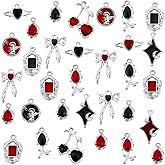 PH PandaHall 16 Styles Gothic Charms 32pcs Heart Bow Charm Black Red Pendant Retro Dangle Pendants Flower Star Enamel Charms Punk Style Pendant for Jewelry Making Bracelet Necklaces Earrings DIY Craft