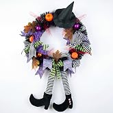 Shearly 24 Inch Halloween Wreath,Halloween Wreaths for Front Door | Witches Legs, Pumpkin,Hat, For Front Door, Porch, Window, Indoor Outdoor Home Halloween Decor