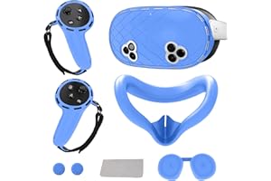 6-in-1 Silicone Cover Set for Meta Quest 3s Accessories, Juylay VR Protective Cover Accessories for Oculus Quest 3S with Facial Interface, Shell Cover, Controller Grip Cover, Joystick Caps,Blue