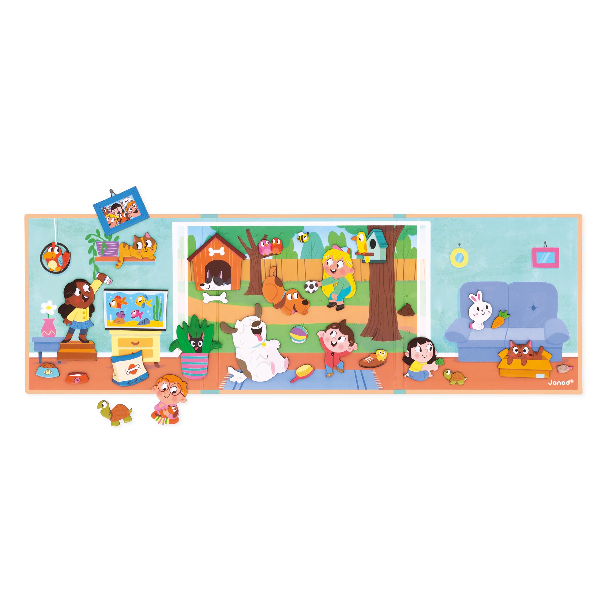 Janod - Magnéti'Stories Pets - 30-Magnet Educational Game - Children’s FSC Cardboard Toy - Develops Imagination & Fine Motor Skills - 3 Years +, J05457