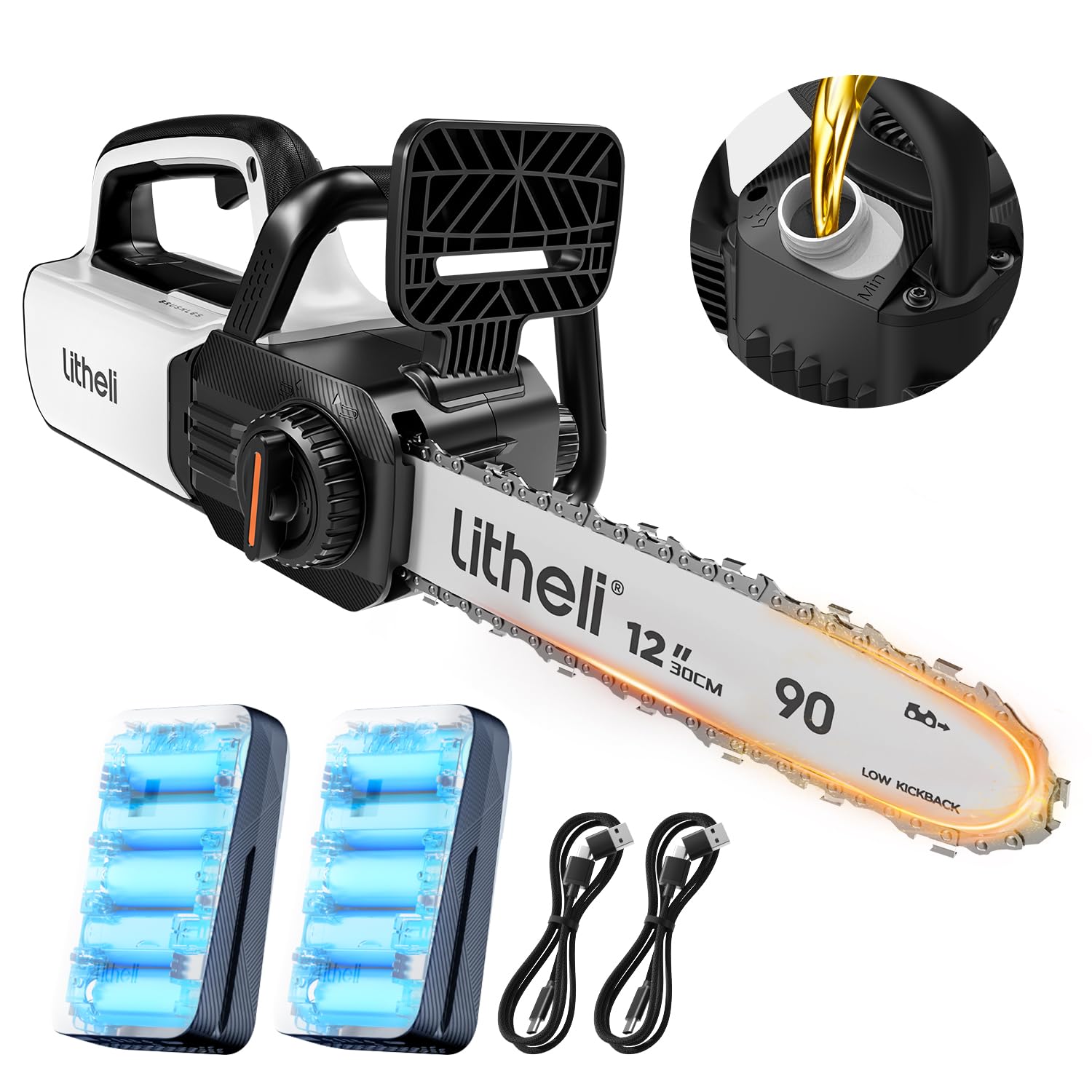 Photo 1 of Litheli 12" Brushless Electric Battery Chainsaw, Chain Saw with 2 x 20V MAX 2.0Ah Battery?Cordless Handheld Battery Powered Chainsaw Auto-Lubrication for Wood Cutting Trimming Courtyard