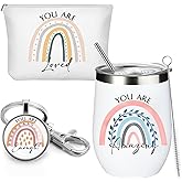 Tessco for you 3 Pcs Employee Appreciation Gifts for Women Inspirational 12 oz Tumbler Enough Keychain Makeup Bag Thank You Gift for Nurse Teacher(White,Rainbow)