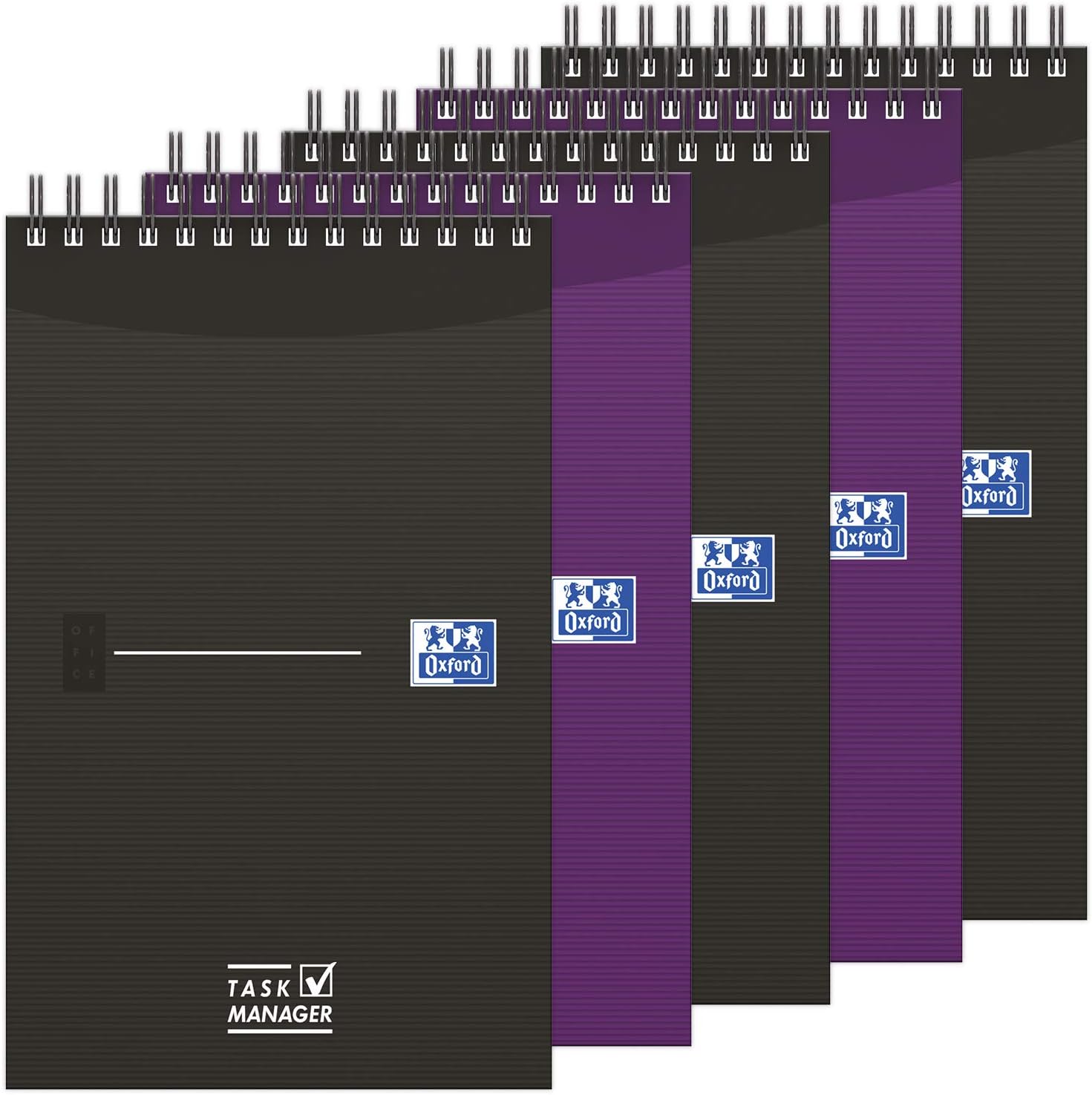 OXFORD Pack of 5 Task Manager Notepads 12.5 x 20 cm 140 Pages Ruled 8 mm Spiral Bound Card Cover Assorted Colours