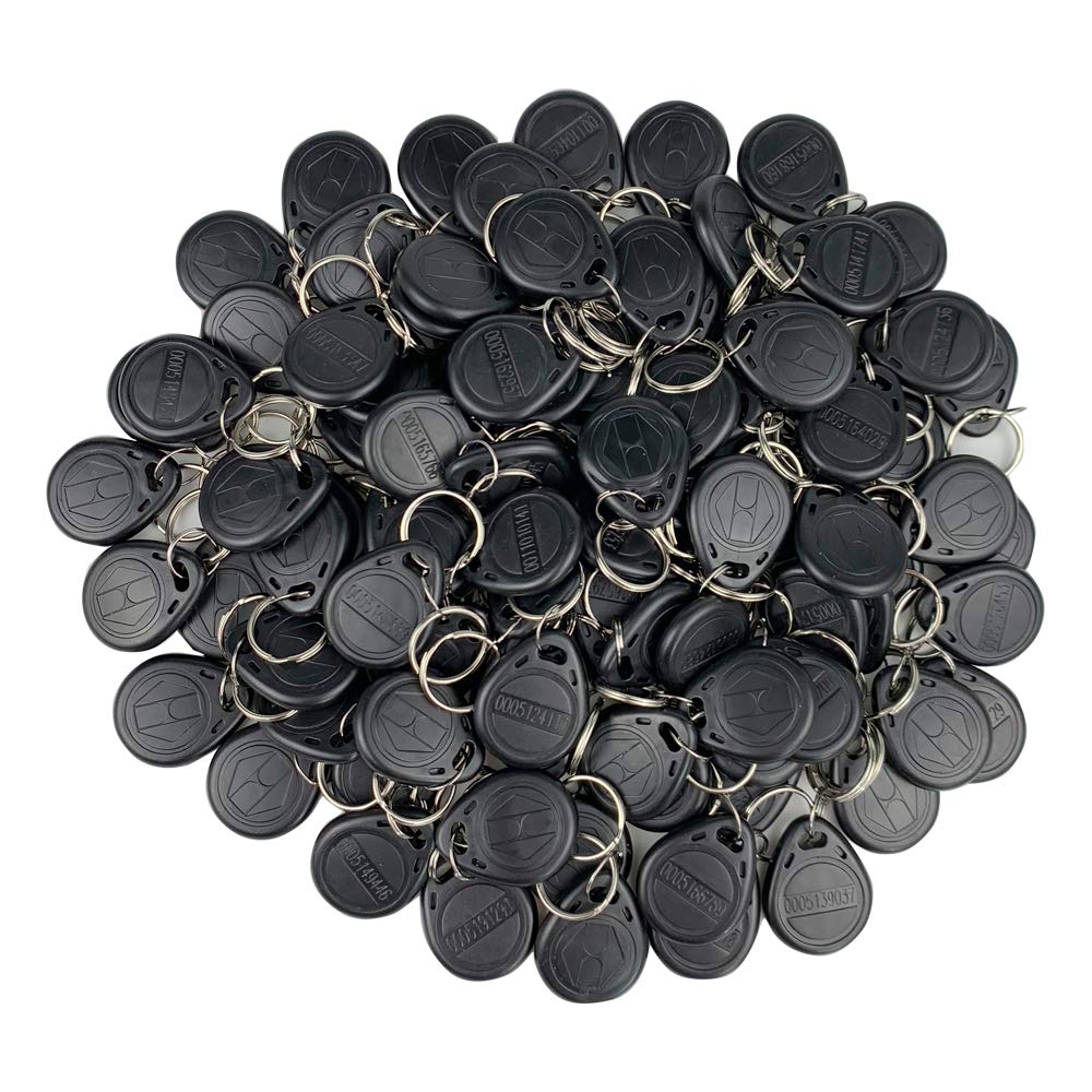 FST (pack of 100) EM 125KHz EM4100 Keyfobs RFID Access Control Cards Proximity TK4100 Keychains Smart ID Keycard Read Only (Black)