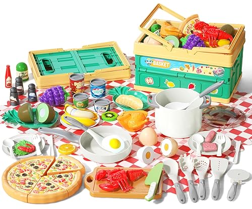 Funpynani 80Pcs Kitchen Playset, Toddler Pretend Cooking with Pots