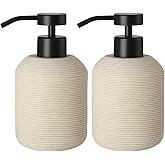 VIMERPA Hand Soap Dispenser, Beige Soap Dispenser for Bathroom 2 Pack, 12 Fl Oz Resin Soap and Lotion Dispensers Set with Plastic Pump, Boho Refillable Liquid Dish Soap Dispensers Bottle