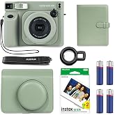 Fujifilm Instax Wide 400 Instant Camera (Sage Green) + INSTAX Wide Film (20 Exposures) + Shutter Accessories Bundle &ndash; Carrying Case, 80-Pocket Green Photo Album