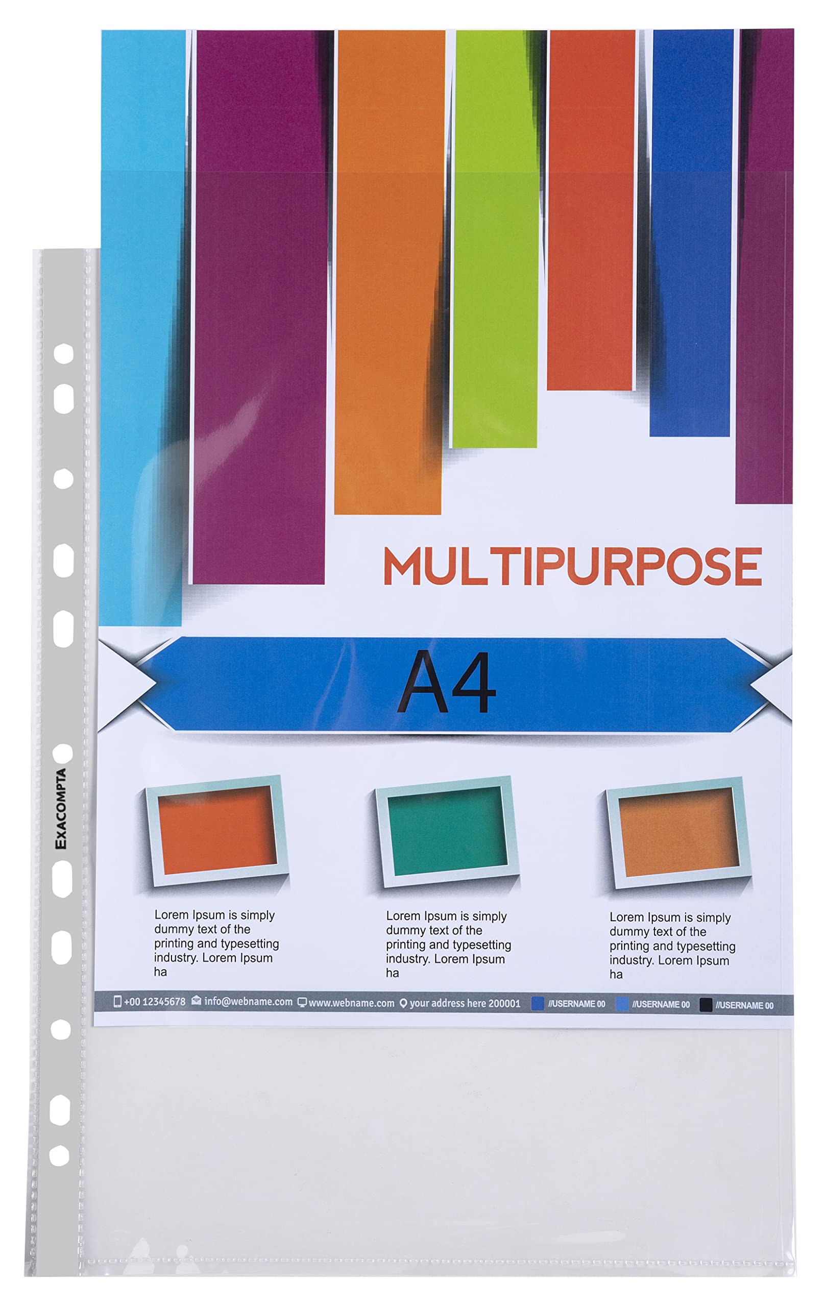 Exacompta - Ref. 5750E - Bag of 100 perforated pockets in smooth Polypropylene - Thickness 7.5/100th superior quality - Universal perforation 11 holes - Format to file A4 - Colourless