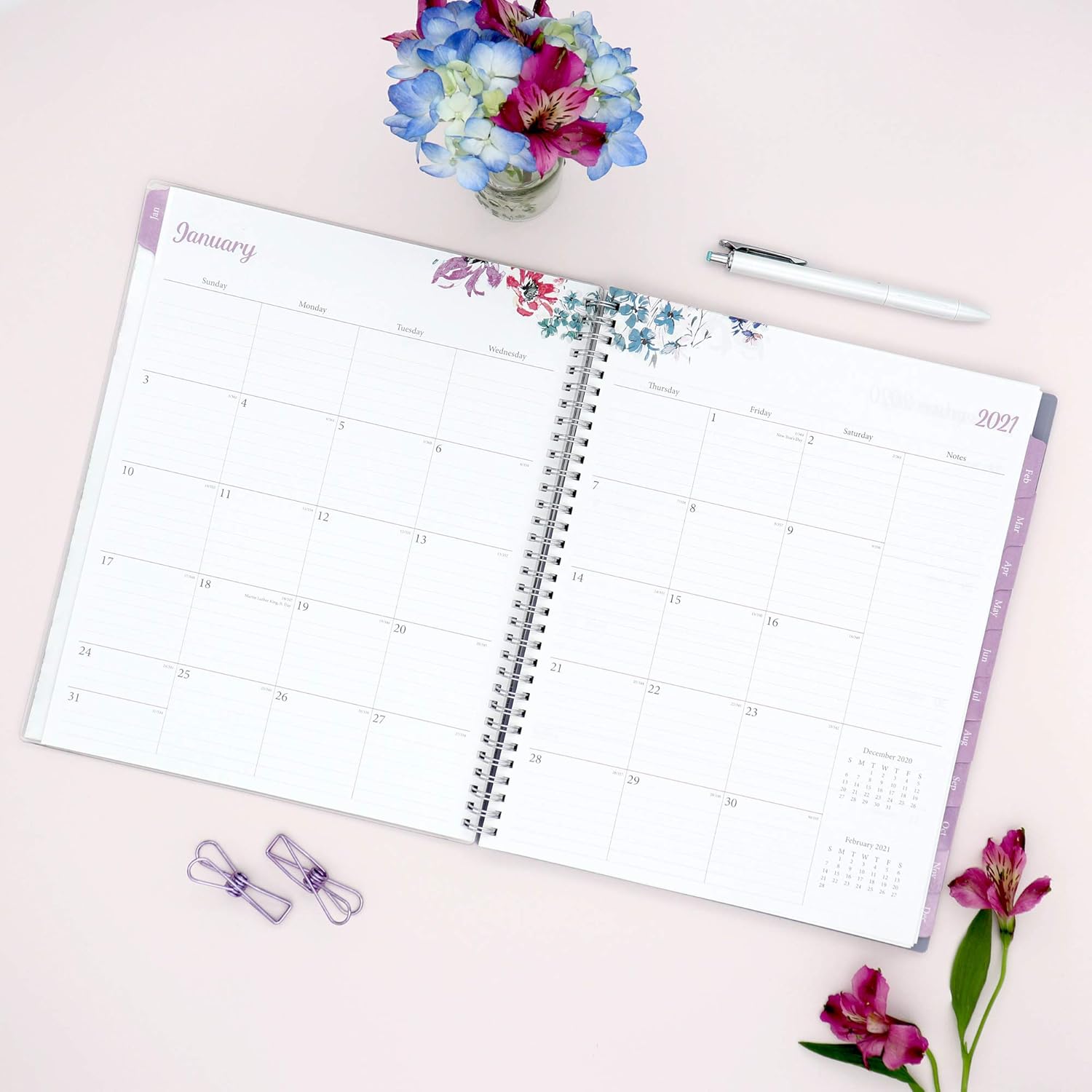 Blue Sky 2021 Weekly & Monthly Planner, Flexible Cover, Twin-Wire Binding, 8.5" x 11", Laila (125889) : Office Products