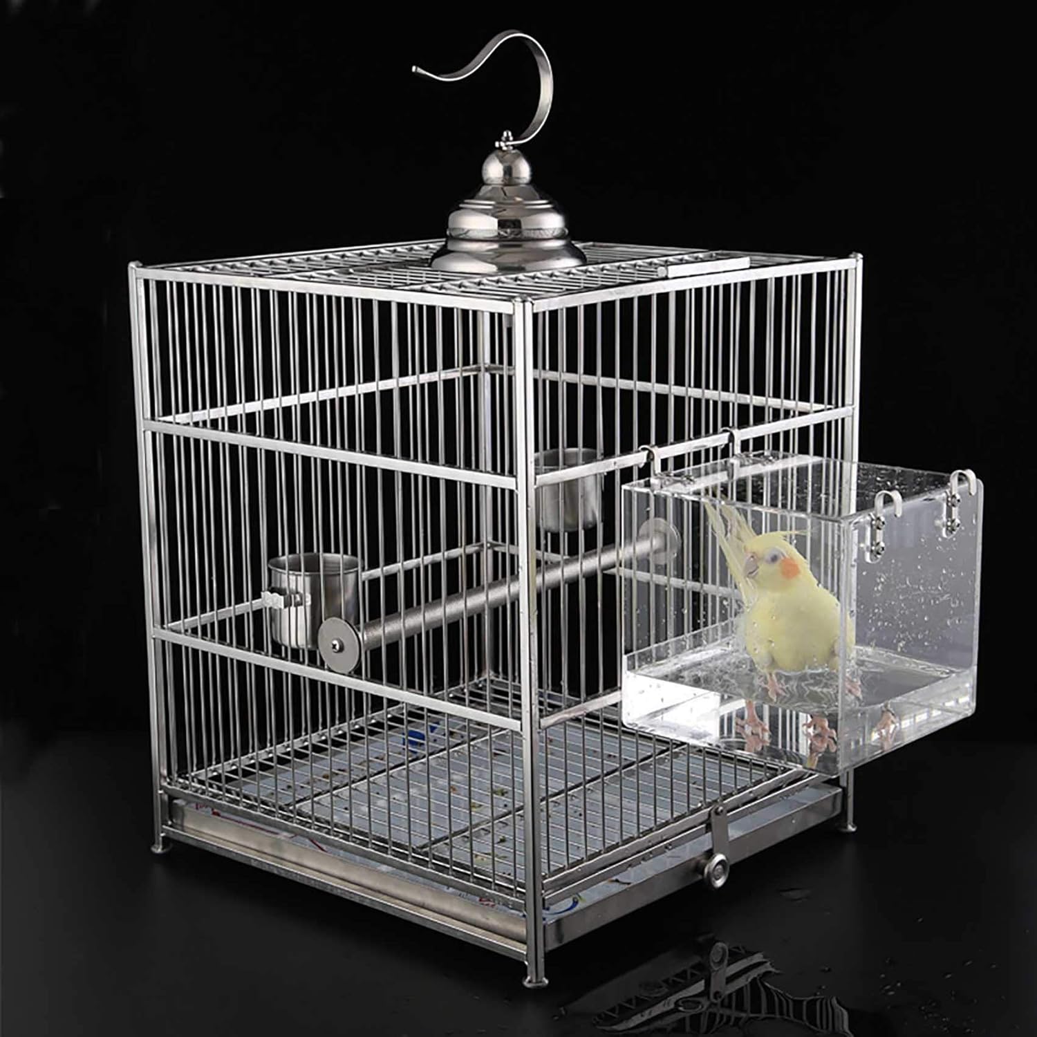 EnoYoo Bird Bath Cage, Cleaning Pet Supplies Cockatiel Bird Bathtub with Hanging Hooks for Little Bird Parrots Spacious Parakeets Portable Shower for Most Birdcage: Garden & Outdoor