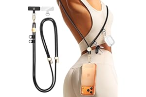 Manna Joy 2-in-1 Multi-Function Phone Lanyard with 2 Hanging Loops for Keys & Earbud Case, Premium Metal Buckle, Anti-Theft Crossbody Strap for All Phones, for Women and Men, Black Gold