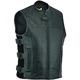 Leatherick Mens Warrior Style Leather Motorcycle Vest for Men with Concealed Carry Pockets