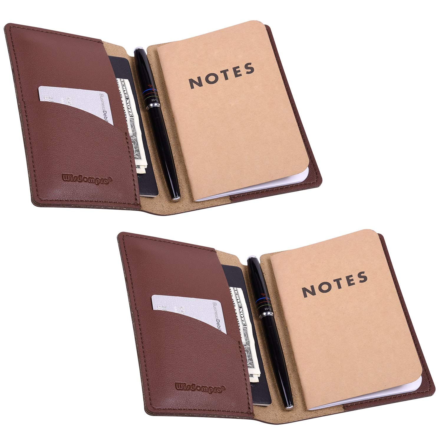 wisdompro Journal Cover, 2 Pack PU Leather Notebook Cover for Field Notes, or Other 3.5" x 5.5" Pocket Notebooks - Brown