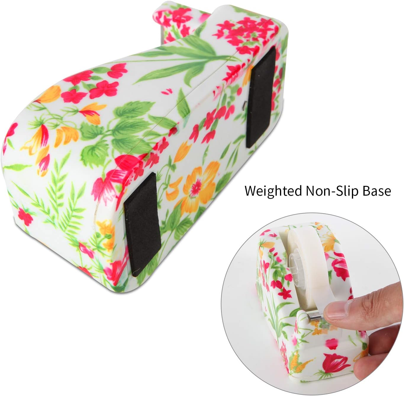 VIBRANZ-LAB Cute Tape Dispenser Desk Home Office Desk Supplies Fun Desk Accessories Floral Office Tape Dispensers Cute Office Supplies for Women Desk Weighted Non-Skid Non-Slip Base : Office Products