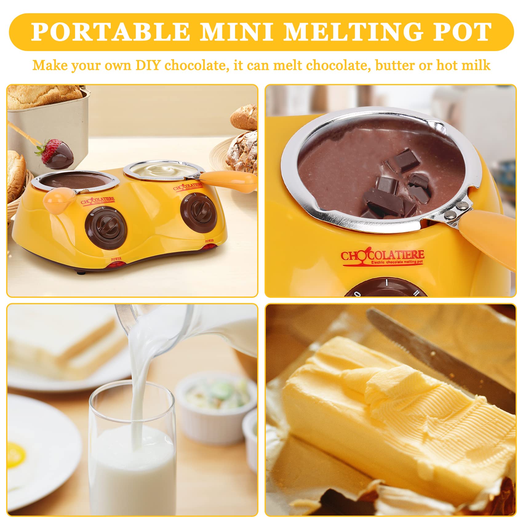 Outamateur Chocolate Melting Pot Electric Chocolate Fondue Mini Fondue Candy Maker with Double Melting Pot for Milk Chocolate,Cheese,Butter,Candy