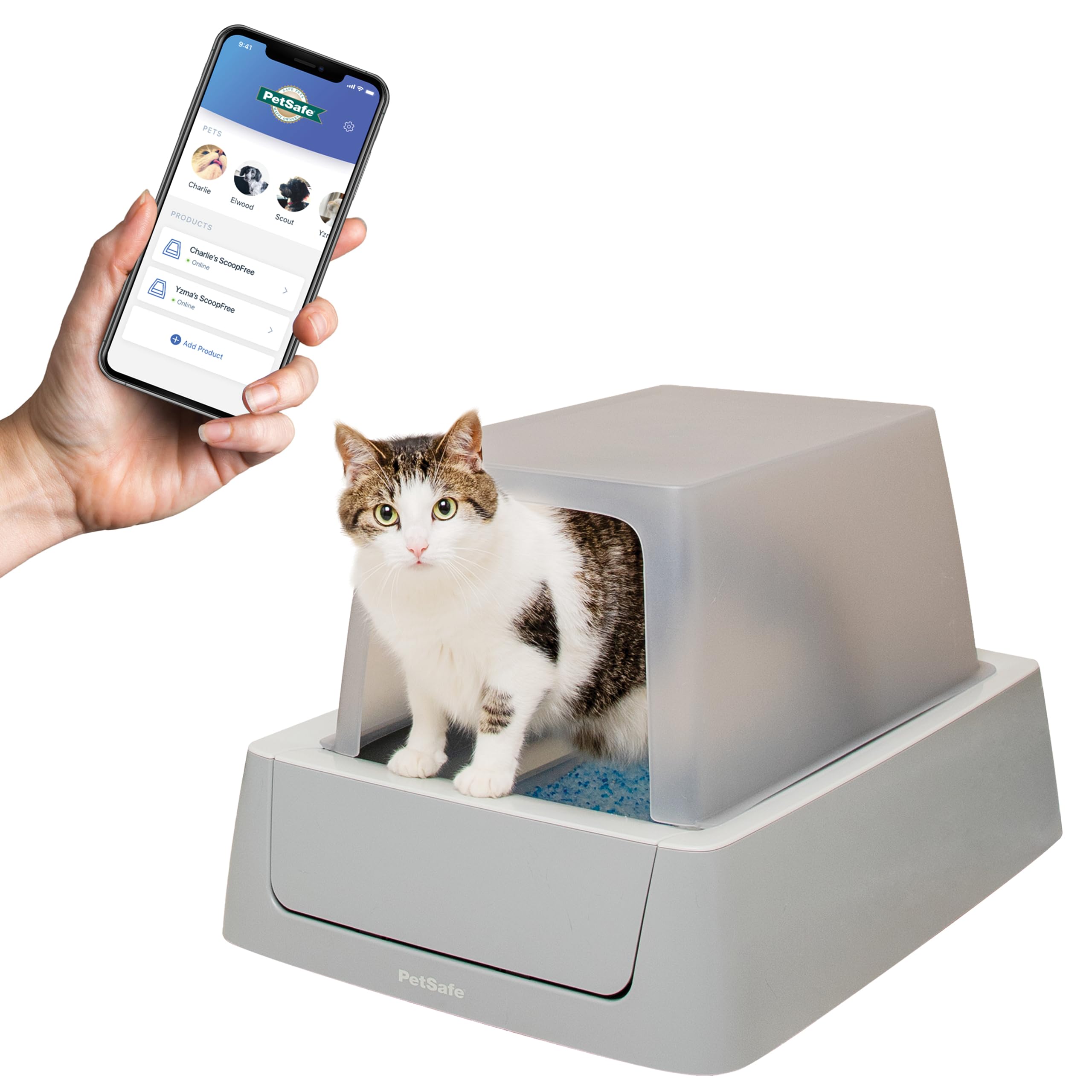 PetSafe ScoopFree Crystal Pro Self-Cleaning Automatic Litter Box - Uncovered Motion-Sensing Cat Box with Integrated Health Counter & App - Includes 1 Disposable Crystal Litter Tray