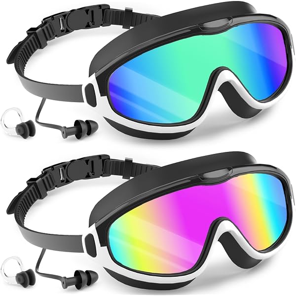 TYFGRT Pack 3 Lunettes De Natation Enfants + 3 Pince-nez – Violet, Rose-violet, Jaune/noir – Taille 14x5 Cm, Sangle 48 Cm – PC Et Silicone, étanches Et Antibuée