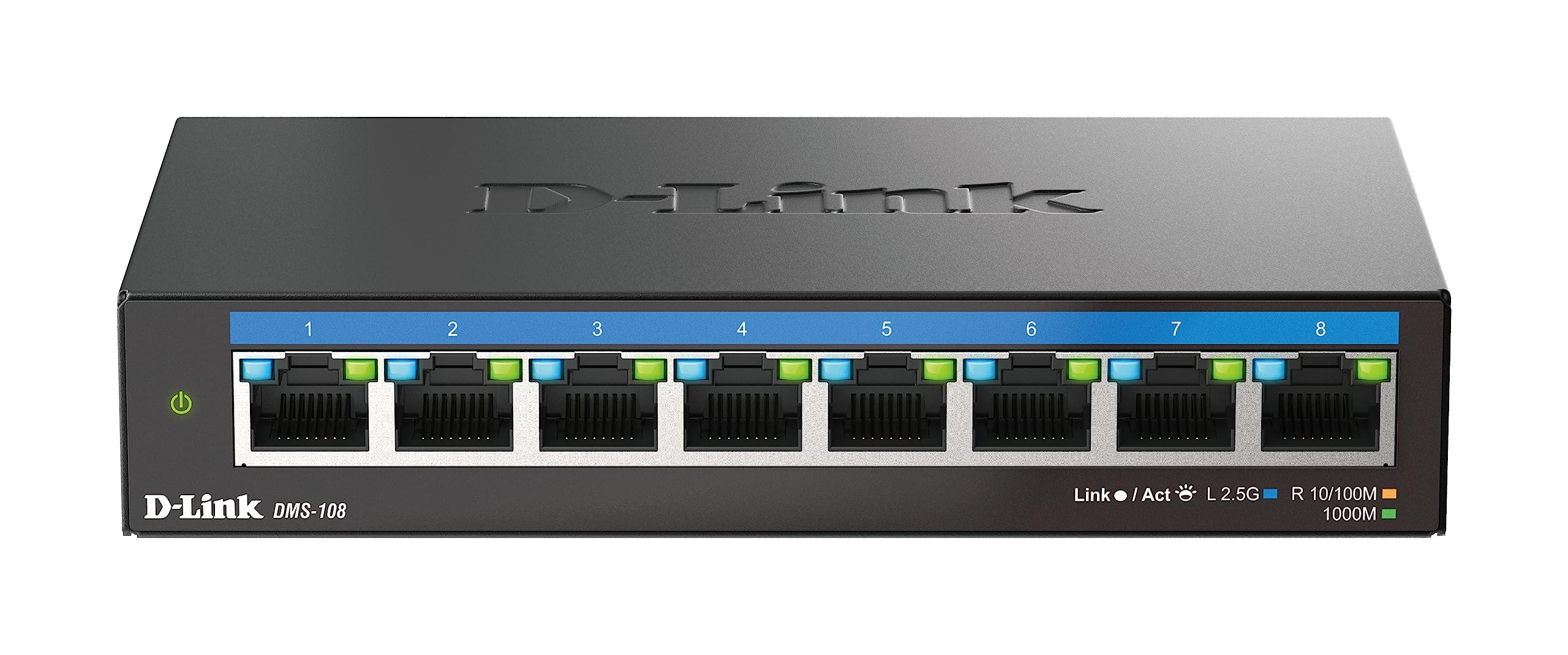 D-Link DMS-108 8-Port 2.5G Multi-Gigabit Unmanaged Desktop Switch with eight 2.5 Gigabit Ports, Fanless, Low Profile, Compact, Metal Housing, QoS, Plug and Play — image 1