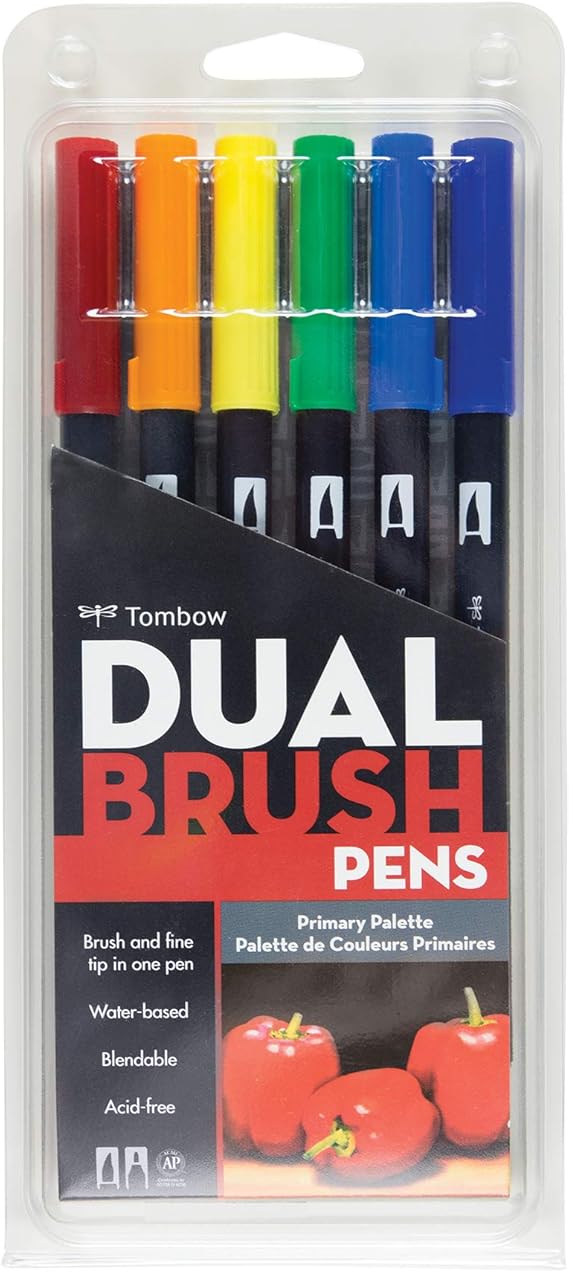 Tombow ABT Dual Brush Pen Set-Set de 6 cokéfiant couleurs primaires