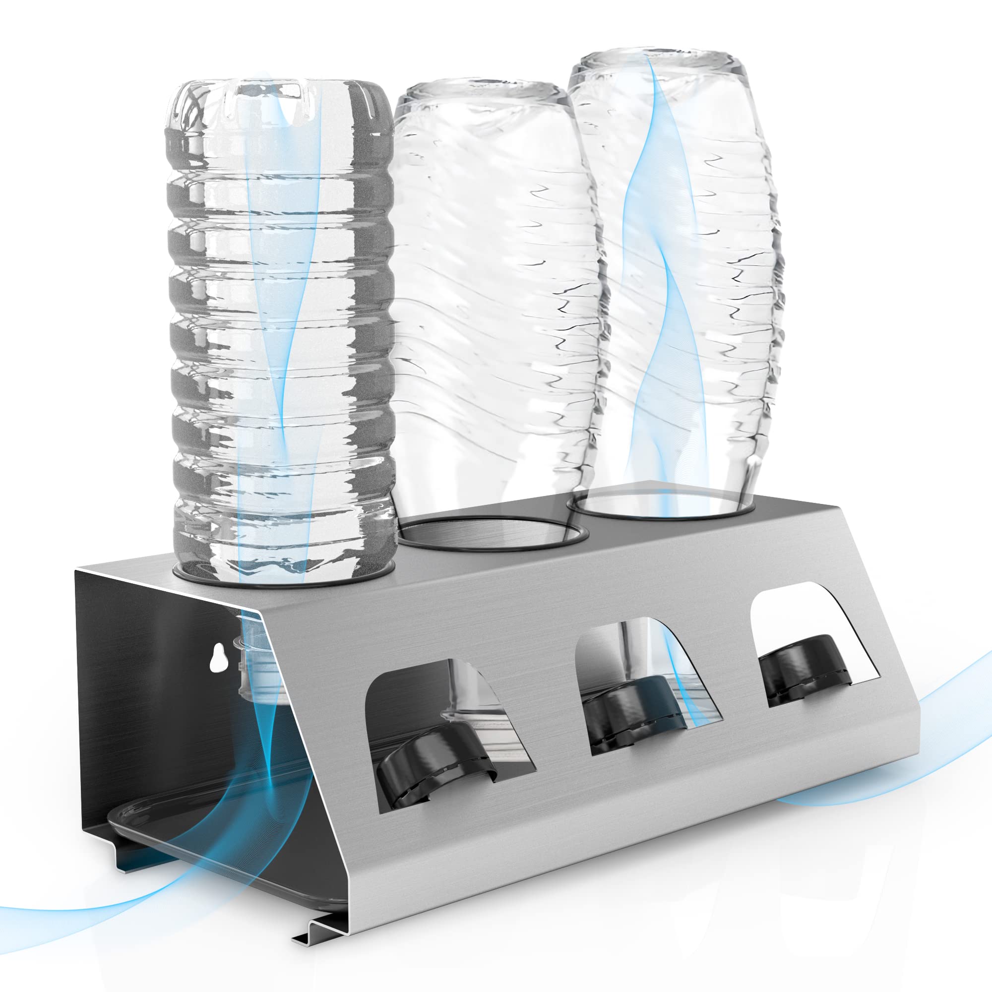 INTIRILIFE Silver stainless steel draining rack - Bottle rack, drying rack for up to 3 bottles