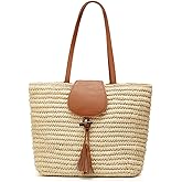 Summer Hand-woven Straw Shoulder Bags for Women Large Woven Beach Tote Purse Vacation Top Handle Handbags with Tassel