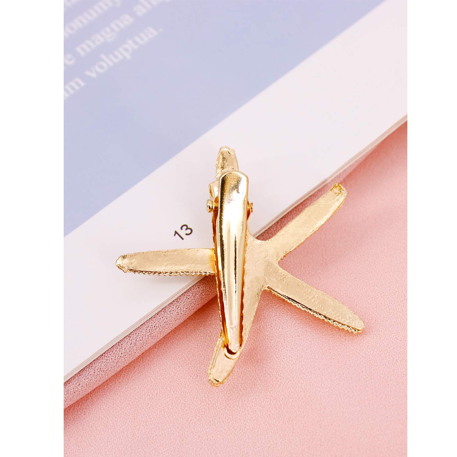 2 Pcs Starfish Hair Clip Pins Sea Beach Hair Barrettes Accessories Metal Flower Girl Accessories for Wedding (Gold)