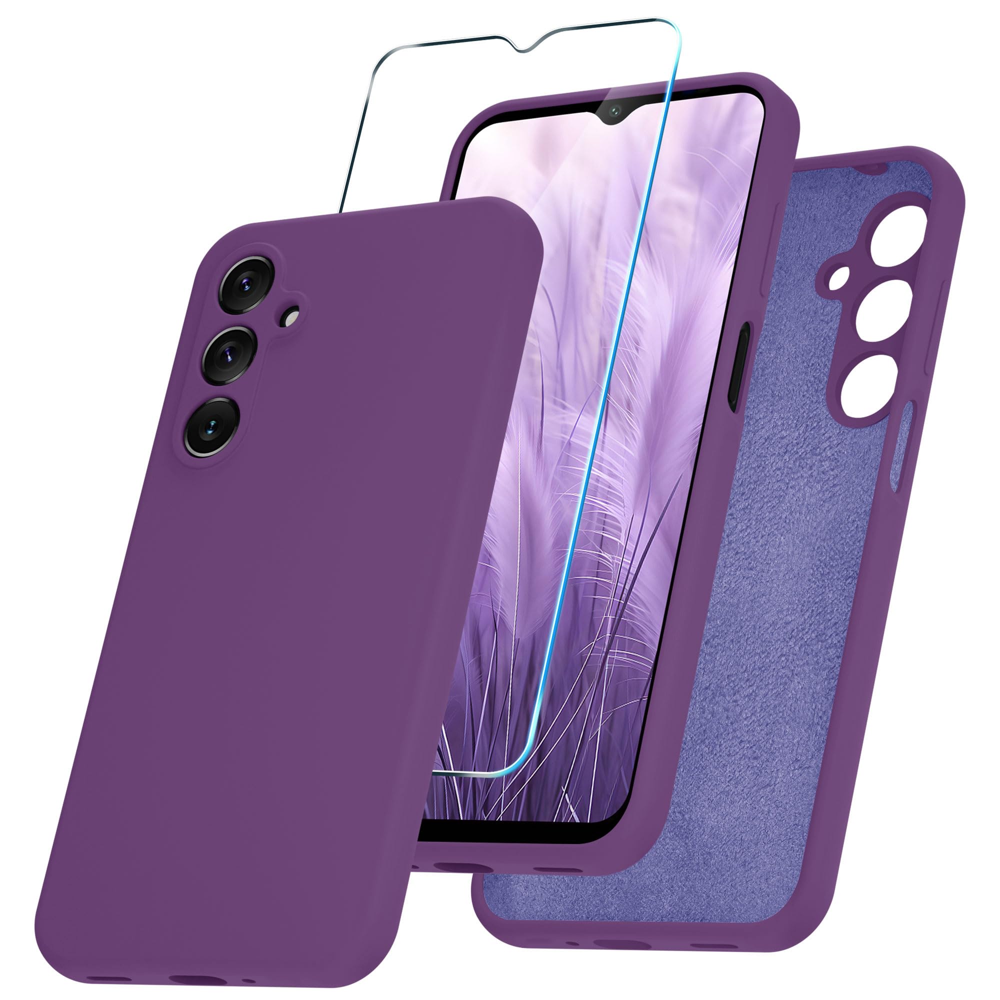 Photo 1 of YENAPOON for Samsung Galaxy A16 5G Case, Silicone Phone Case with 1 Screen Protector, Soft Anti-Scratch Microfiber Lining, Full Body Shockproof Slim Cover, Purple