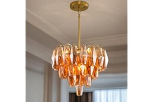 MDEGLYO Crystal Chandelier, Modern Luxury Round Glass Light Fixture in Gold, for Dining Room, Living Room, Bedroom, Entryway,