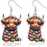 Funny Christmas Earrings for Women Cute Xmas Highland Cow Acrylic Dangle Earrings Christmas Jewelry Gifts Party Outfits Accessories (Green)