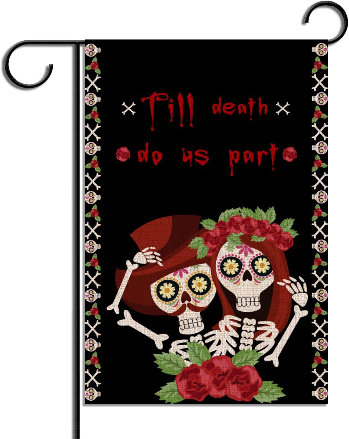 Rainlemon Sugar Skull Till Death Do Us Part Garden Flag Vertical Double Sized Mexico The Day of The Dead Yard Outdoor Decoration