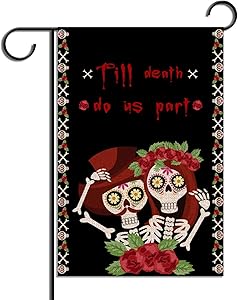 Rainlemon Sugar Skull Till Death Do Us Part Garden Flag Vertical Double Sized Mexico The Day of The Dead Yard Outdoor Decoration
