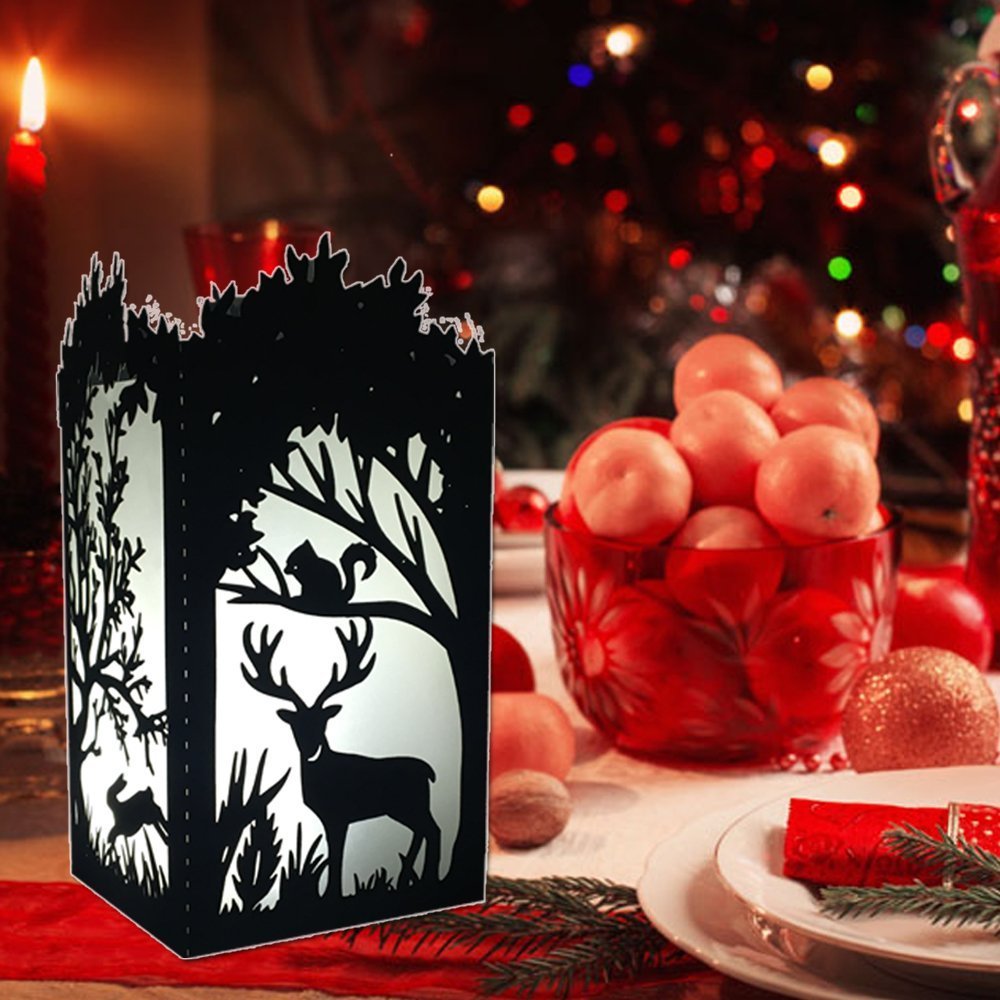 Yovente 50pcs Laser Cut Paper Candle Holder,Forest Handmade Asian Oriental paper Light Night Lamp Shade Art Gift Home Christmas Vintage Bedroom Bedside Garden Living Room, Forest-Gold