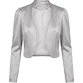 BOLEROSE Formal Long Sleeve Satin Bolero Shrug Occasion Jacket