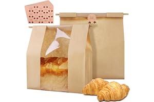 BPFY 100 Pack Paper Bread Bags for Homemade Bread, 13.7x8.2x3.5 Inch Bakery Bags with Tin Tie Tab, Brown Sourdough Bread Bags