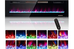 oneinmil Electric Fireplace, 68 inch Wide Recessed/Wall Mounted Electric Fireplace, Remote Control with Timer 12 Adjustable Color Flame, Remote Control with Crystal Stone, 750/1500W